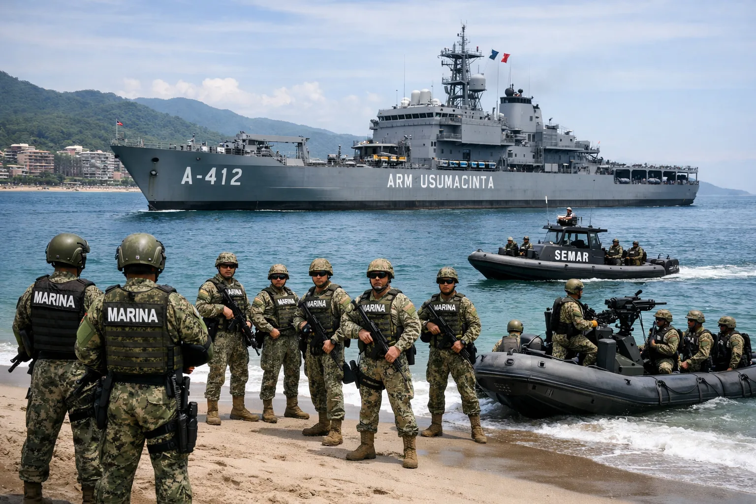 Marina despliega buque de guerra y 103 infantes en Puerto Vallarta para reforzar seguridad